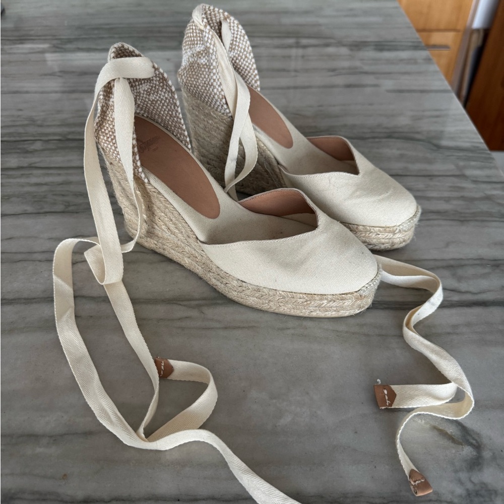 Castaner Chiara Espadrille Wedges - Ivory - Size 38/8